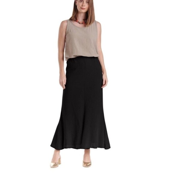 OH MY GAUZE Skirt Size 1 Crinkle Mermaid Flared Maxi A-Line Elastic Waist Black - Picture 1 of 11